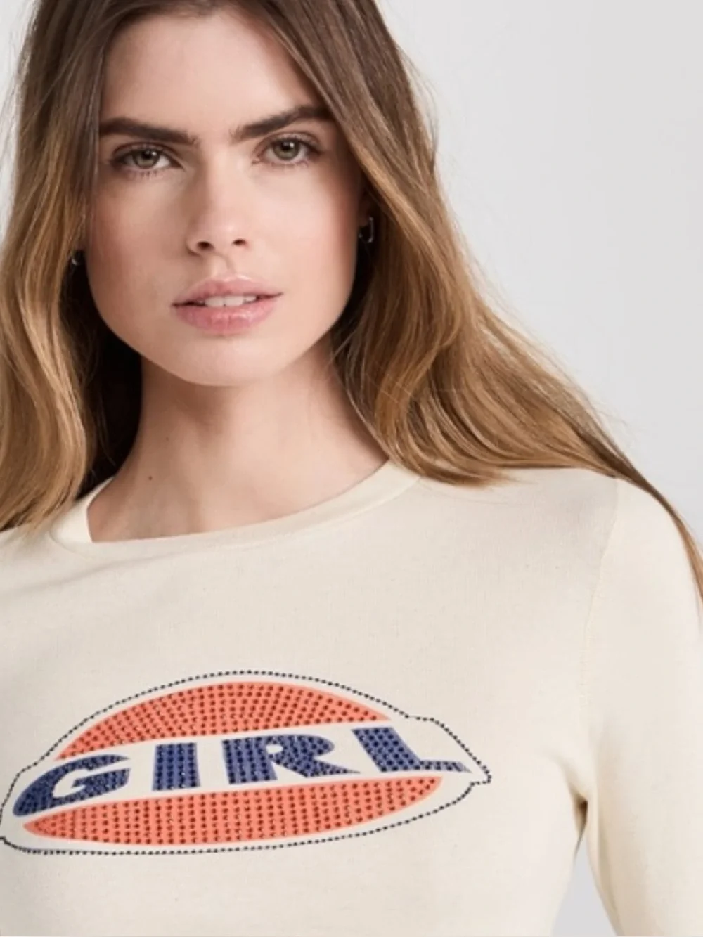 Re/Done Cream Graphic Long-Sleeve Knit Top with 'GIRL' Detail - Picture 1 of 6